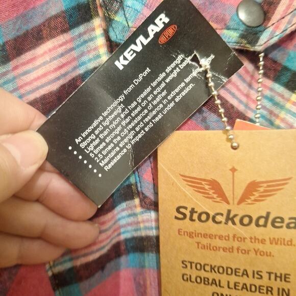 Stockodea Womens Medium Bike Shirt. Pink Flannel With Kevlar Inserts NWT - Picture 8 of 13